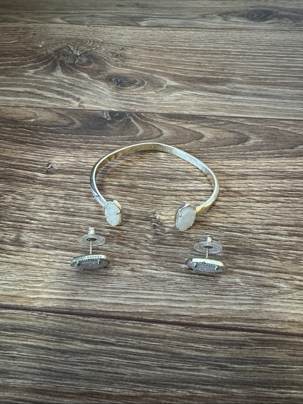 Kendra Scott Gold-Tone White Druzy Cuff Bracelet & Stud Earrings Set
